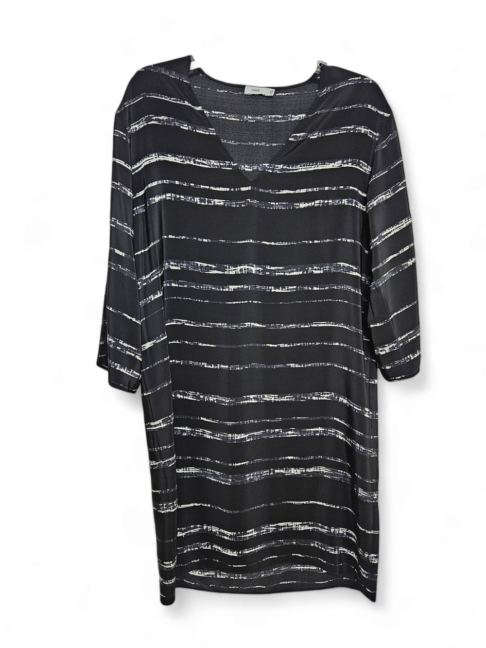 Vince Womens Silk Shadow Stripe Lagenlook V-Neck Shift Dress Size S Quiet Luxury